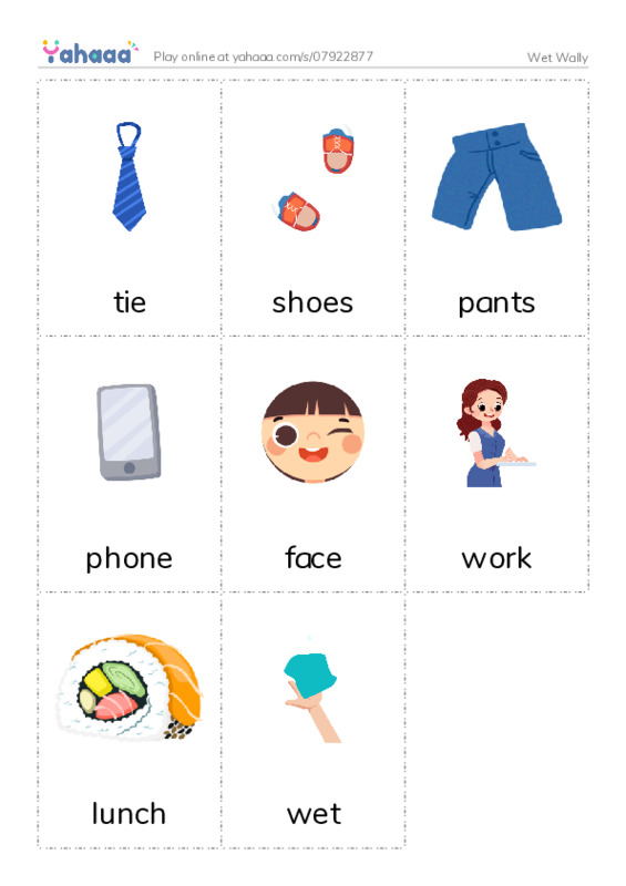Picture flashcards worksheet for Wet Wally