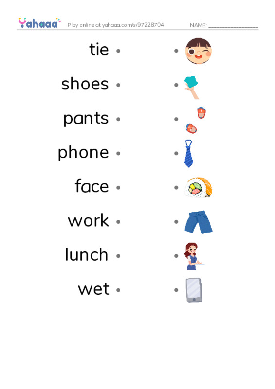 Draw a line to match worksheet for Wet Wally