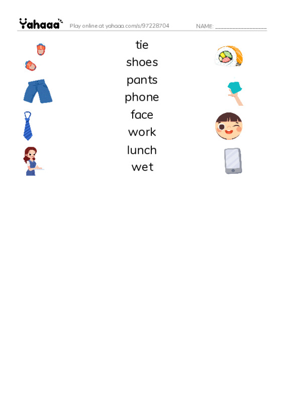 Match both sides worksheet for Wet Wally