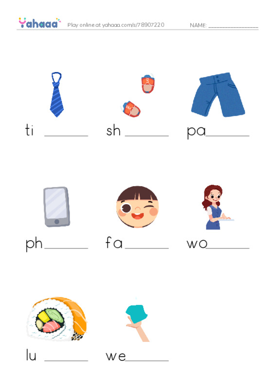 Finish the word worksheet for Wet Wally