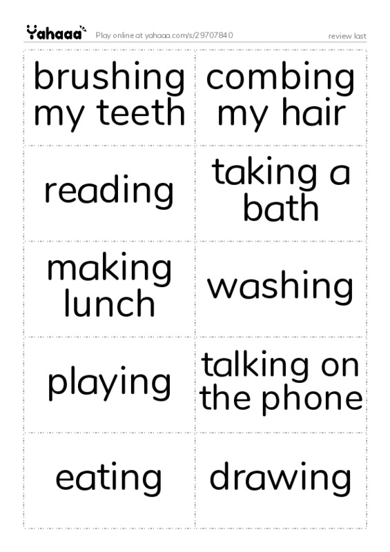 Word flashcards worksheet for review last