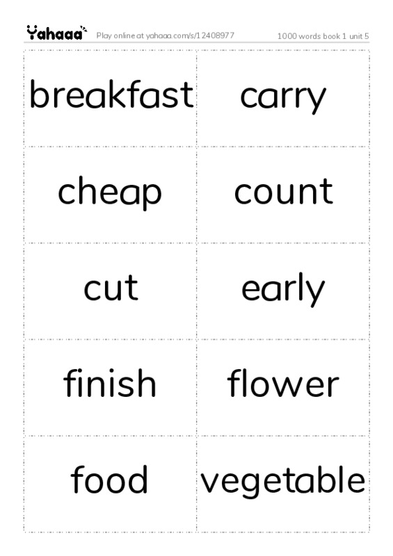 Word flashcards worksheet for 1000 words book 1 unit 5