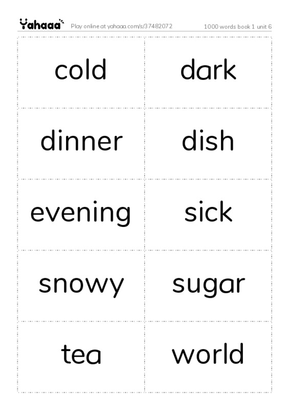 Word flashcards worksheet for 1000 words book 1 unit 6