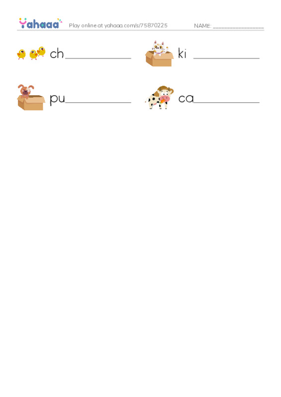 Write the word rows worksheet for chick, kitten, puppy and 1 more