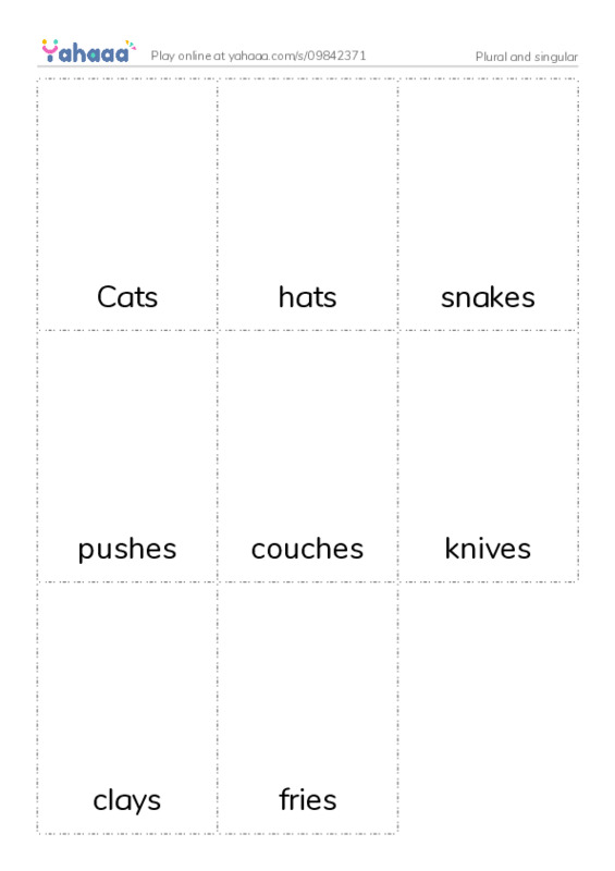 Picture flashcards worksheet for Plural and singular