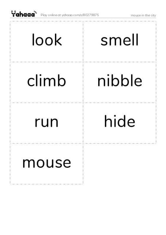 Word flashcards worksheet for mouse in the city 