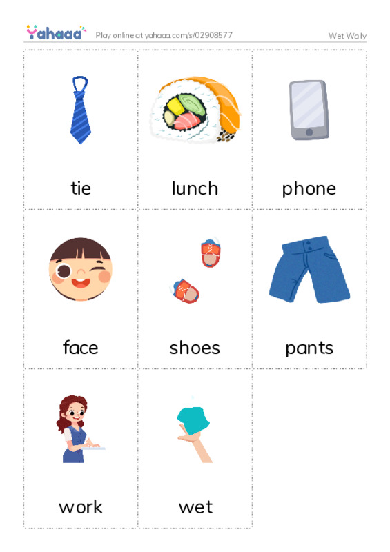 Picture flashcards worksheet for Wet Wally