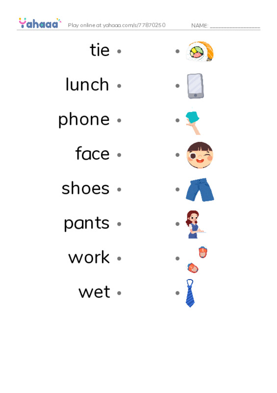 Draw a line to match worksheet for Wet Wally