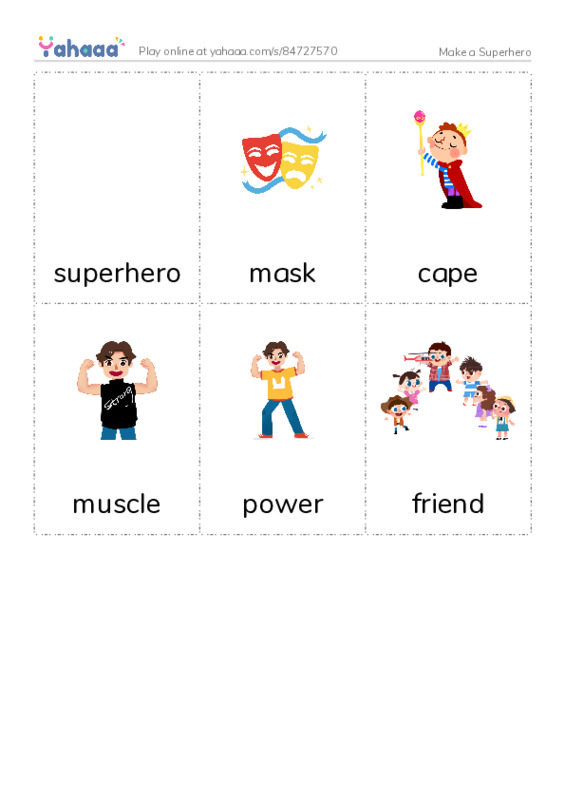 Picture flashcards worksheet for Make a Superhero