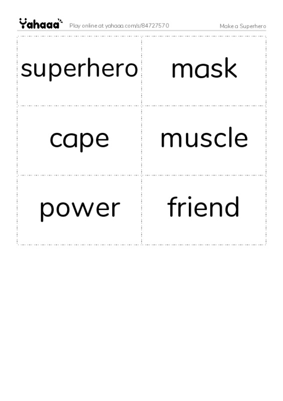 Word flashcards worksheet for Make a Superhero