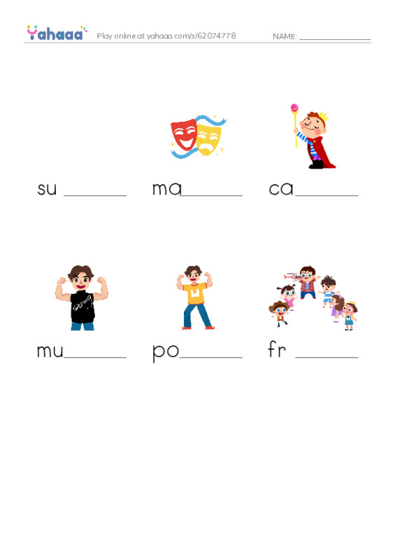 Finish the word worksheet for Make a Superhero