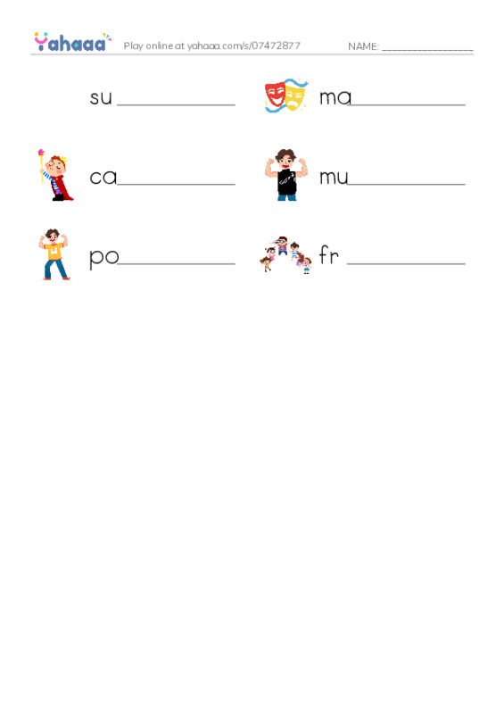 Write the word rows worksheet for Make a Superhero