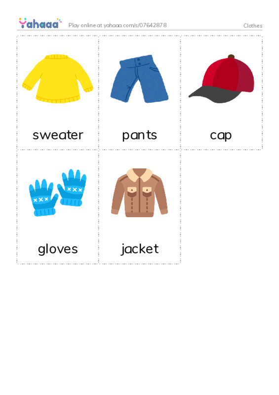 Picture flashcards worksheet for Clothes