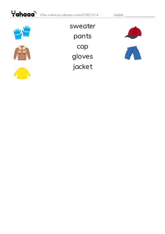 Match both sides worksheet for Clothes