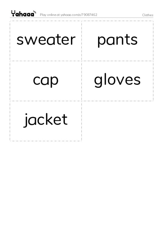 Word flashcards worksheet for Clothes