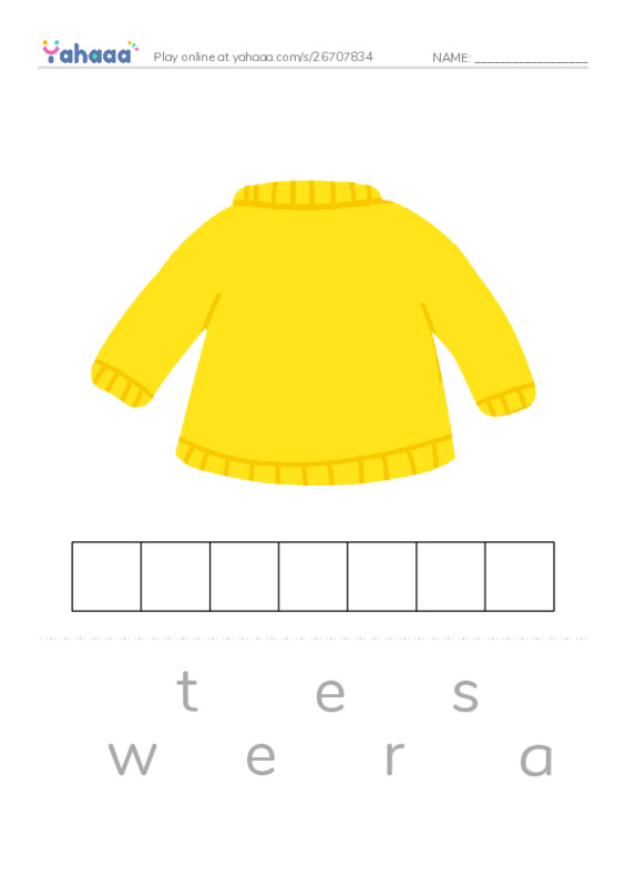 Letter scramble puzzle worksheet for Clothes