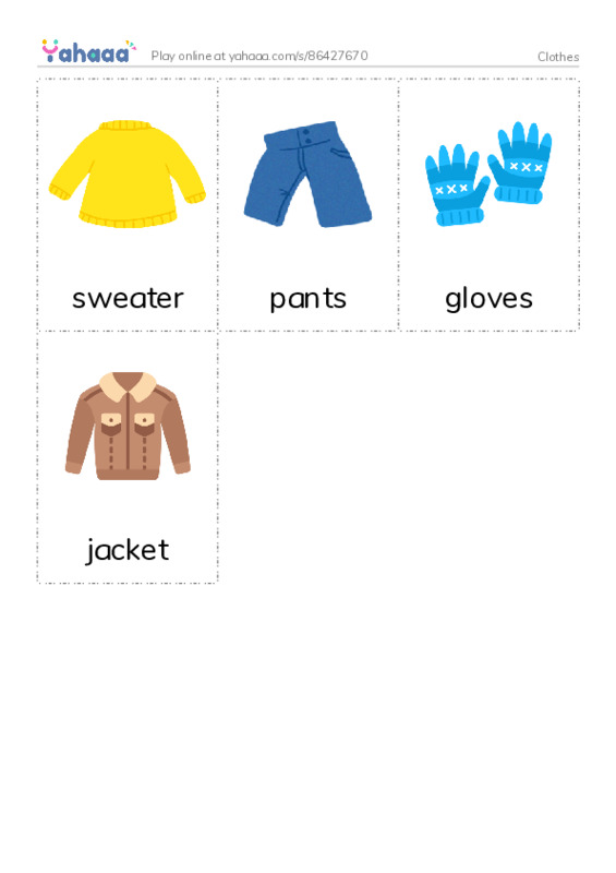 Picture flashcards worksheet for Clothes