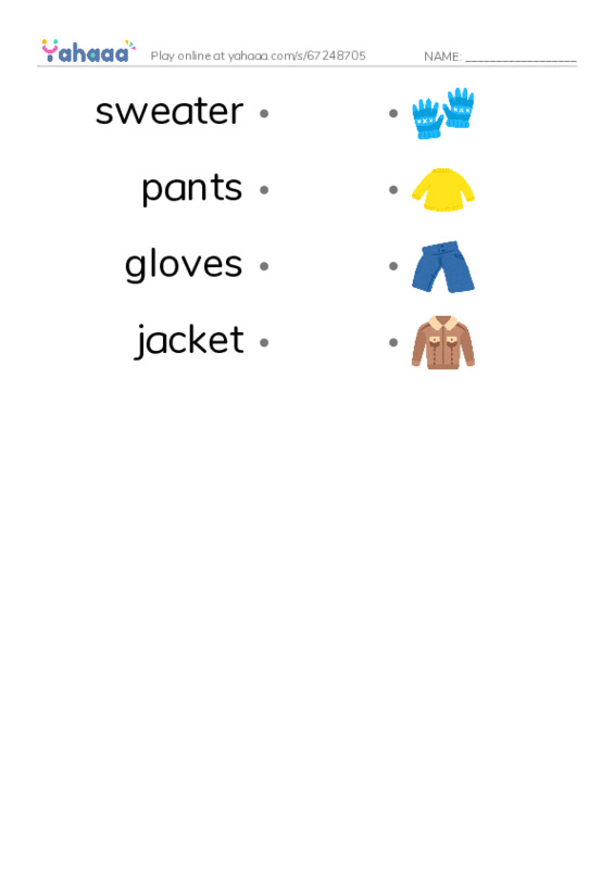Draw a line to match worksheet for Clothes