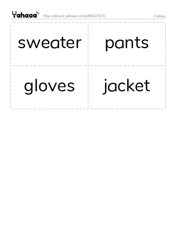 Word flashcards worksheet for Clothes