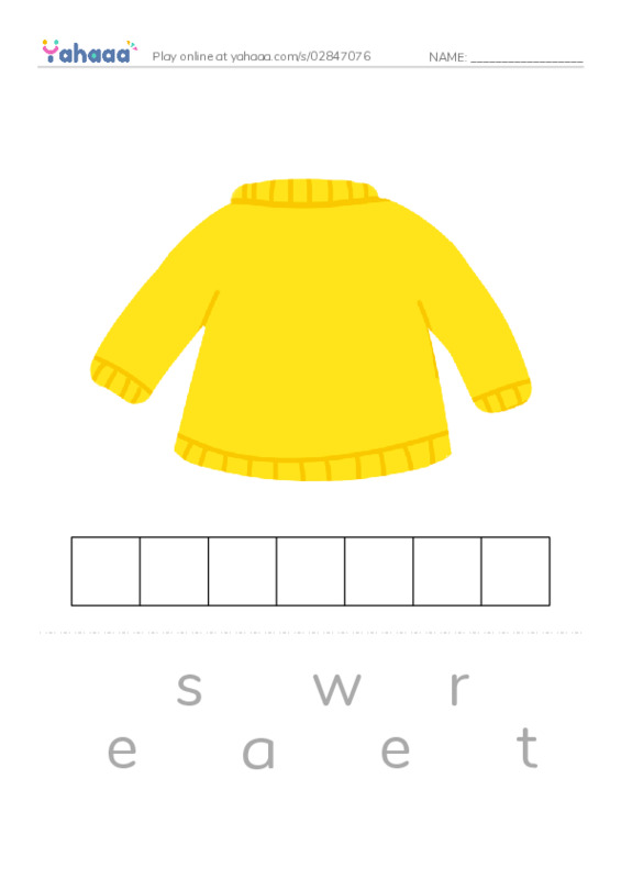 Letter scramble puzzle worksheet for Clothes
