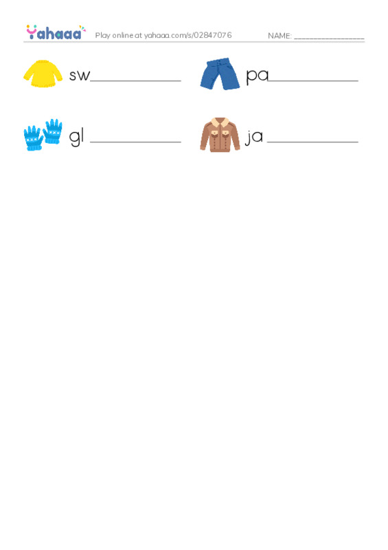 Write the word rows worksheet for Clothes