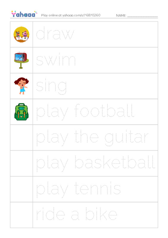 Picture and word rows worksheet for Kids Box 1 Unit 9