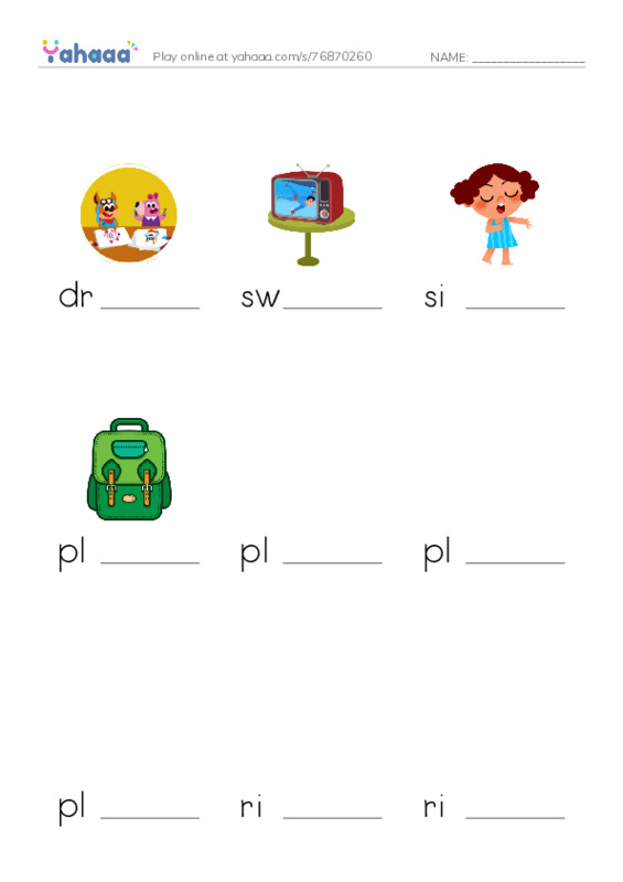 Finish the word worksheet for Kids Box 1 Unit 9
