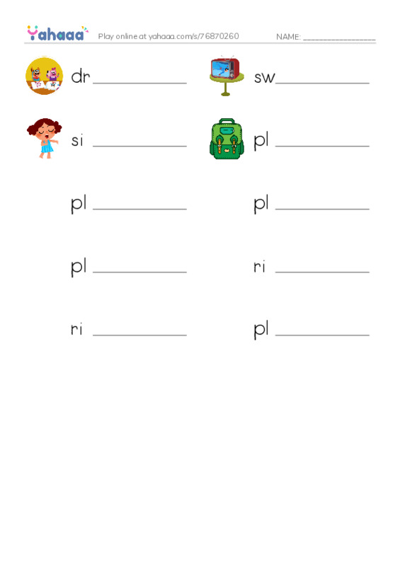 Write the word rows worksheet for Kids Box 1 Unit 9