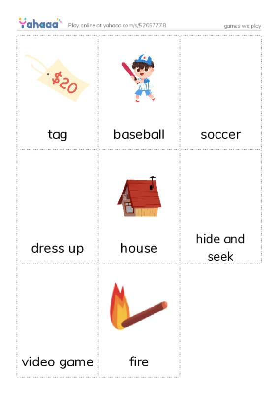 Picture flashcards worksheet for games we play