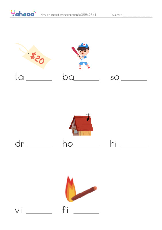 Finish the word worksheet for games we play