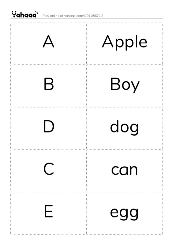 Word flashcards worksheet for A, Apple, B and 15 more