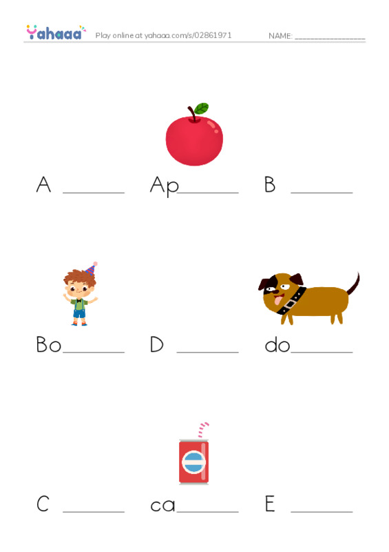 Finish the word worksheet for A, Apple, B and 15 more