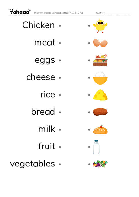 Draw a line to match worksheet for Healthy food