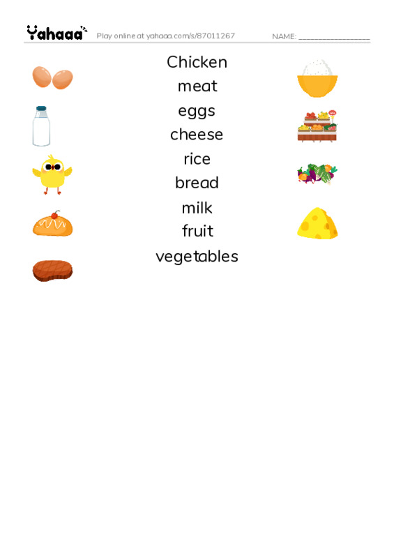 Match both sides worksheet for Healthy food