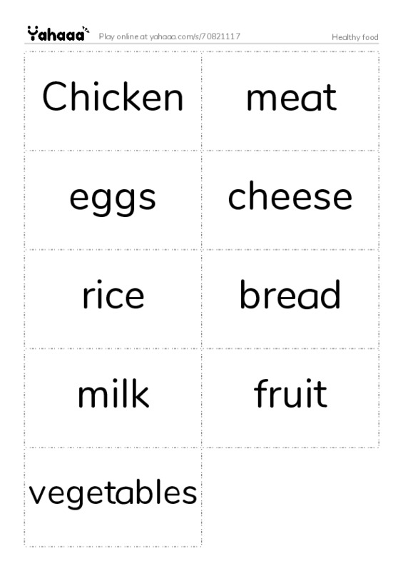 Word flashcards worksheet for Healthy food