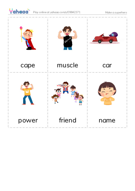 Picture flashcards worksheet for Make a superhero
