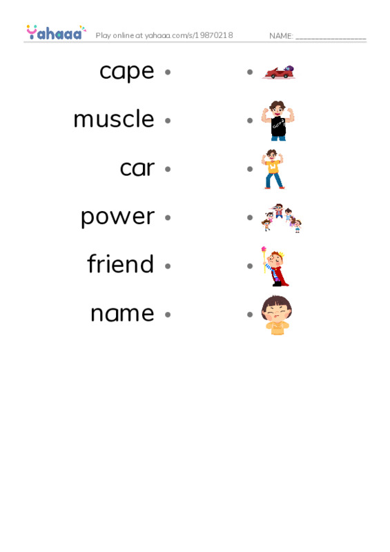 Draw a line to match worksheet for Make a superhero