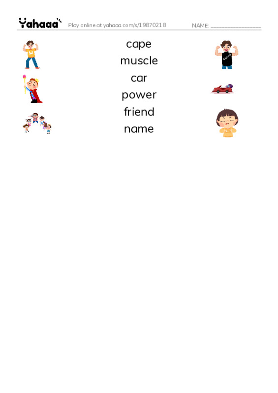 Match both sides worksheet for Make a superhero