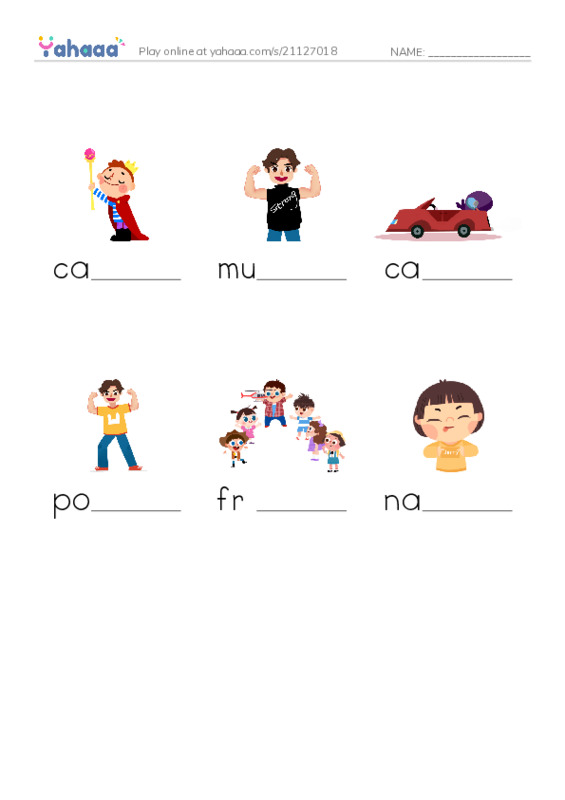 Finish the word worksheet for Make a superhero
