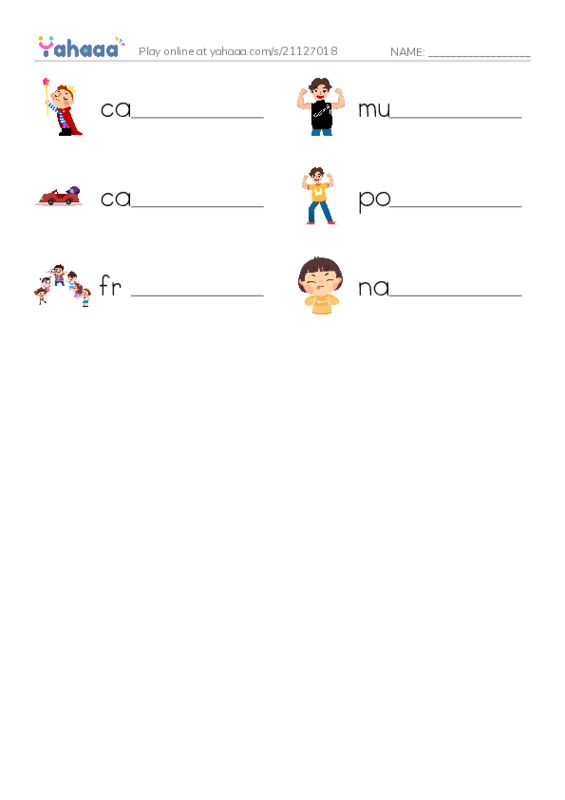 Write the word rows worksheet for Make a superhero