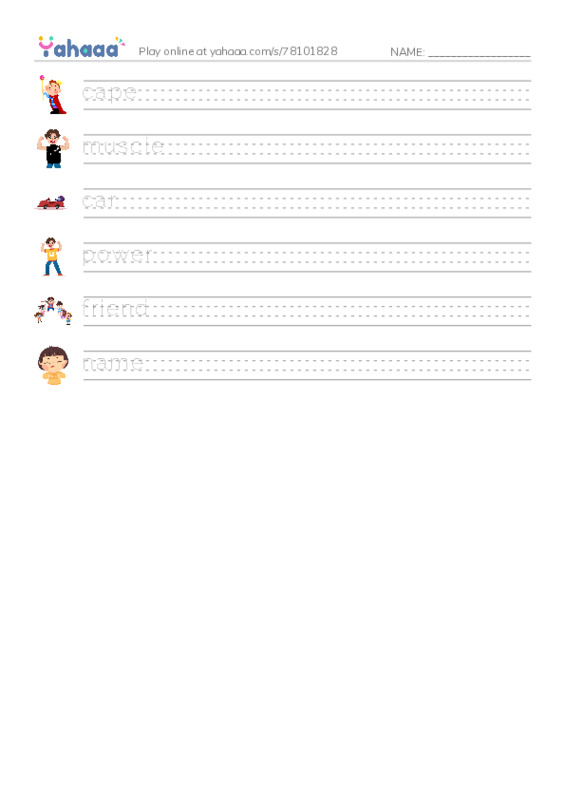 Handwriting lines worksheet for Make a superhero