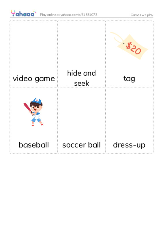 Picture flashcards worksheet for Games we play