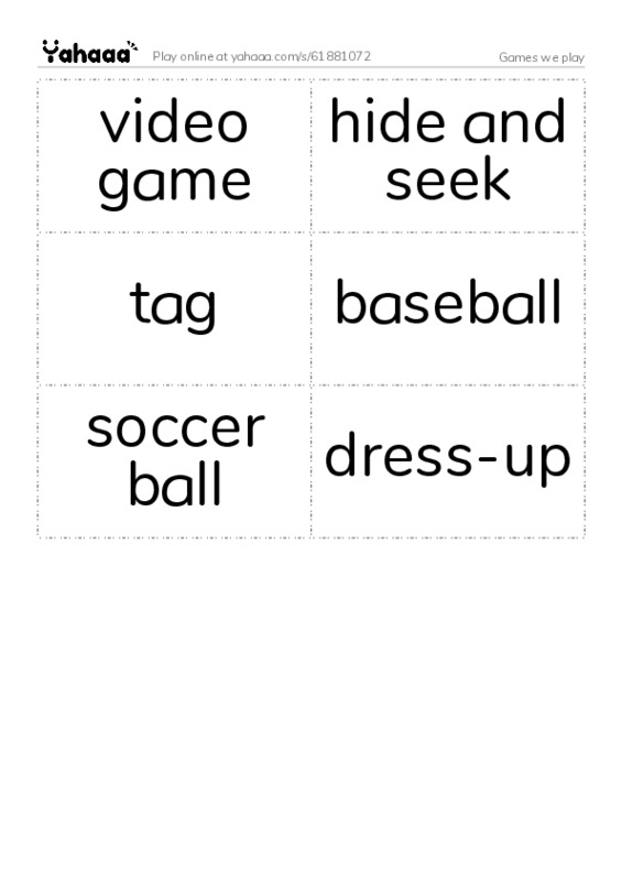 Word flashcards worksheet for Games we play