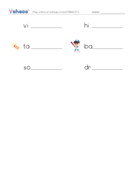 Write the word rows worksheet for Games we play