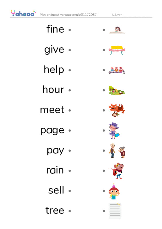 Draw a line to match worksheet for 1000 words book 1 unit 7