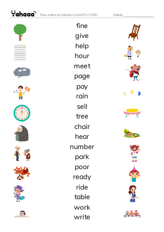 Match both sides worksheet for 1000 words book 1 unit 7