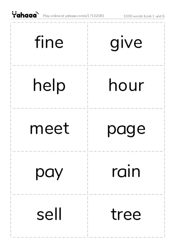 Word flashcards worksheet for 1000 words book 1 unit 7