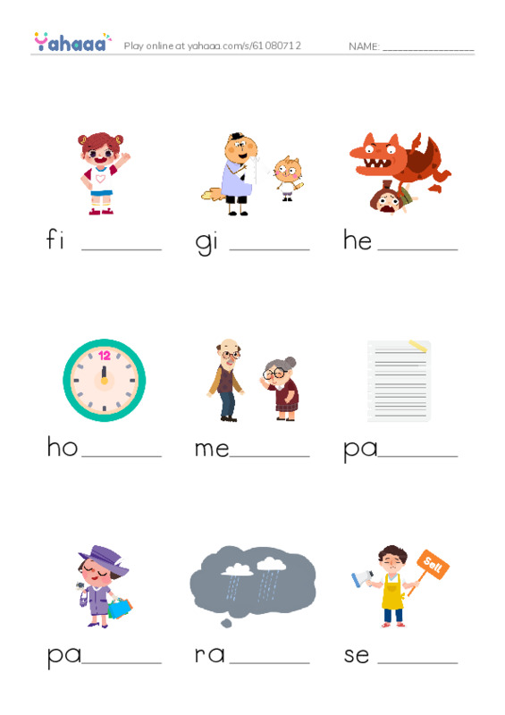 Finish the word worksheet for 1000 words book 1 unit 7