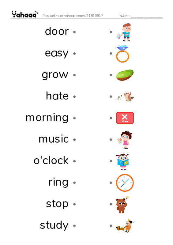 Draw a line to match worksheet for 1000 words book 1 unit 8