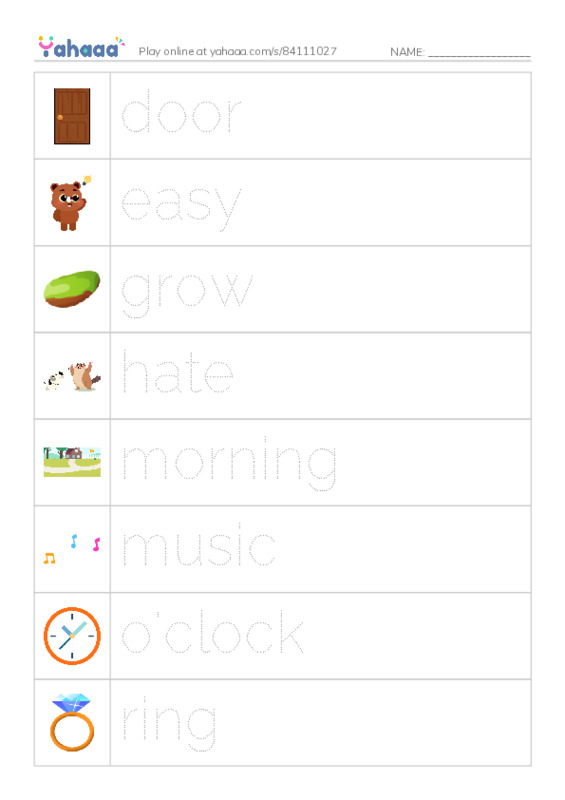 Picture and word rows worksheet for 1000 words book 1 unit 8